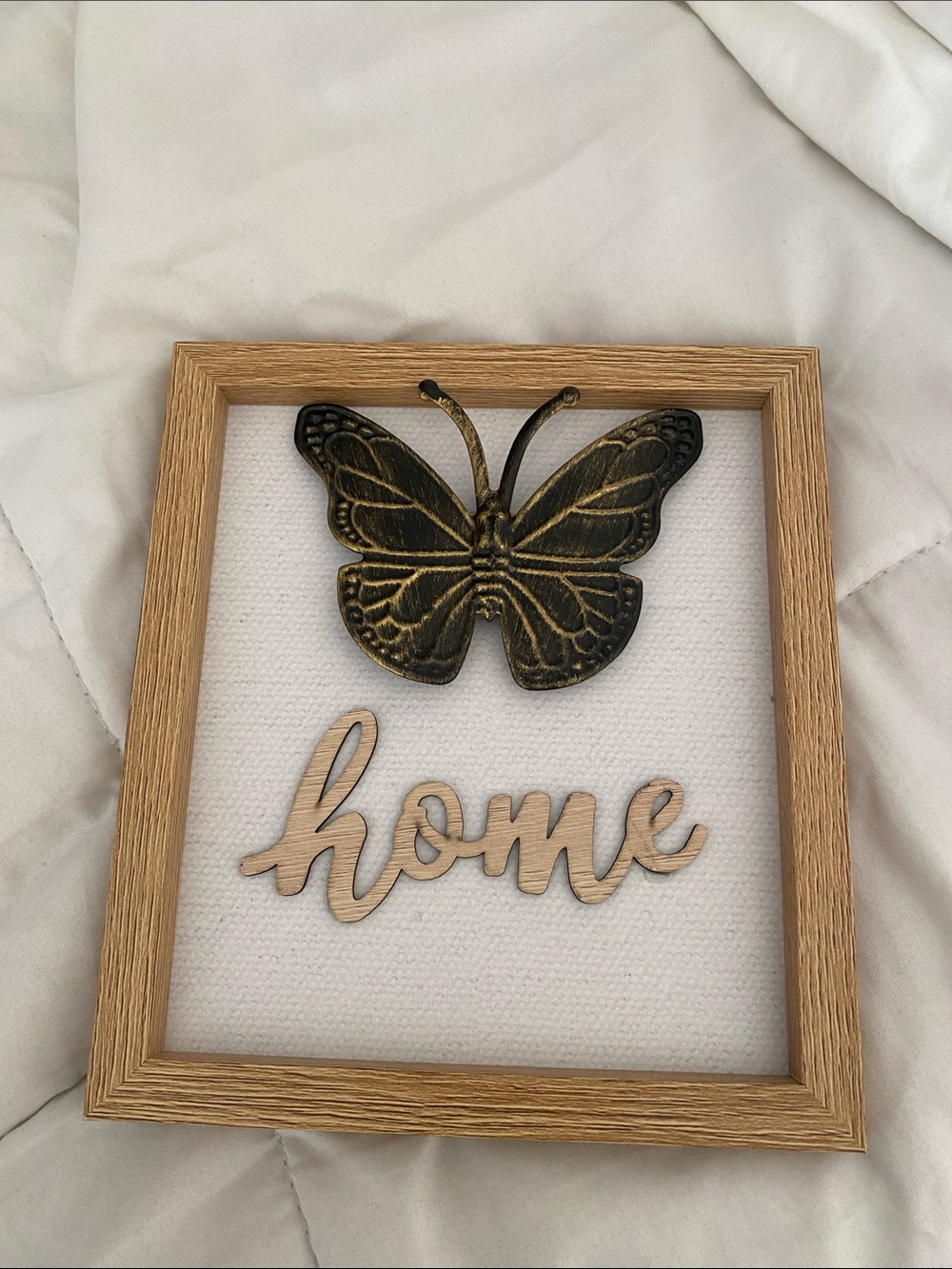 Home Wall Decor Framed 'Home' Sign with Gold Butterfly